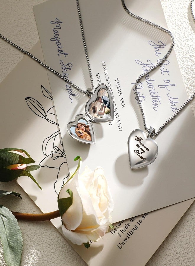 Aurelema 16 Pcs Forever in My Heart Locket Necklace Set Sublimation Pendant Trays Set That Hold Pictures Silver Locket Necklace Bezel Tray Chain Sublimation Discs for Christmas Women Mom Gift - Image 2